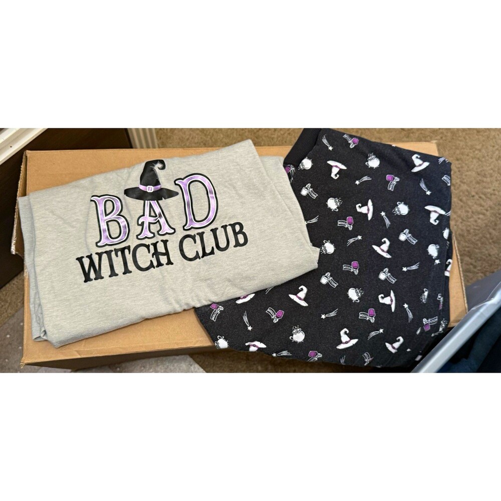 Sleep by Cacique 2pc Halloween Bad Witch Club PJ Set V-Neck Gray/Black 18/20